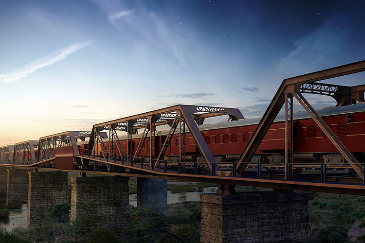 An artist's rendering of how the completed hotel will look in December &copy; Kruger Shalati: The Train on the Bridge