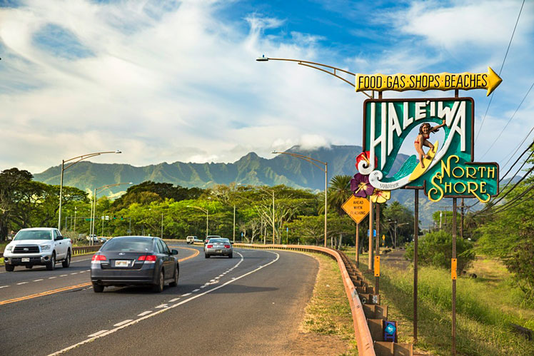 Sign for Haleiwa on the North Shore in the Waialua District..